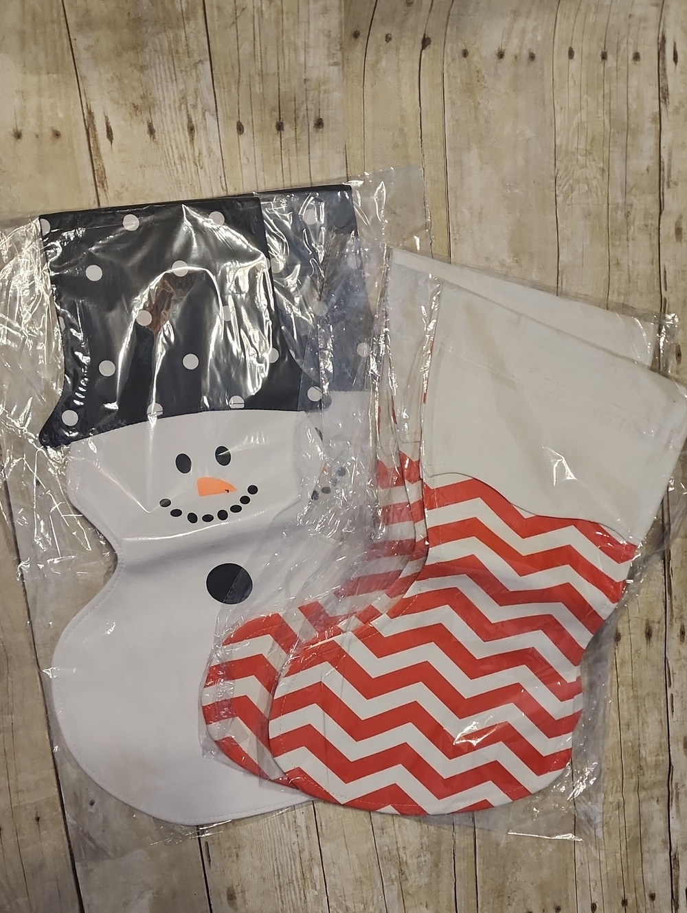 NWOT Holiday Snowman & Chevron Red Christmas Stockings
